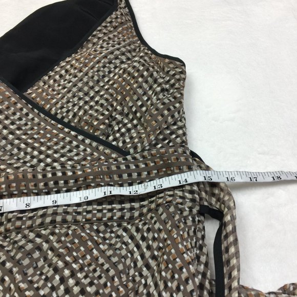 J Crew Sophia Midi Silk Dress Size 10 Womans Black Brown Plaid V-Neck Sleeveless - Picture 12 of 13
